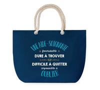 Sac de plage - PLANETEE - Grand format - Anse corde - Message «Une Aide-soignante Formidable» - Coton
