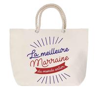 Sac de plage - PLANETEE - Marraine Meilleure Du Monde Entier - Grand format - Anse corde - Coton, imprimé en France