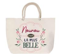 Sac de plage - PLANETEE - Nounou la plus belle - Anse corde - Grand format - Coton fabriqué en France