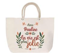 Sac de plage - PLANETEE - Pauline la vie est plus jolie - Anse corde - Grand format - Coton multicolore