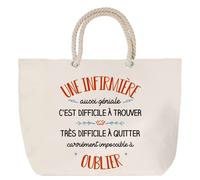Sac de plage - PLANETEE - Une Infirmière aussi géniale - Grand format - Anse corde - Coton multicolore