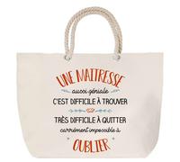 Sac de plage - PLANETEE - Une Maitresse aussi géniale - Anse corde - Grand format - Fabriqué en France