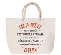 Sac de plage - PLANETEE - Une Princesse aussi géniale - anse corde - coton - multicolore