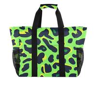 Sac de plage pliable en toile résistante au sable Motif léopard Vert et noir, Imprimé fourrure léopard Vert pelouse Noir, 1 size, Tendance