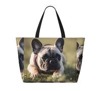 Sac de plage pliable et spacieux avec fermeture éclair Motif bouledogue français, noir, Taille unique