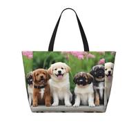 Sac de plage pliable et spacieux avec fermeture éclair Motif chiens mignons, noir, Taille unique