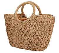Sac de plage pour femme - Sac à main en paille tressée à la main - Grande capacité, Marron (marron), Taille unique