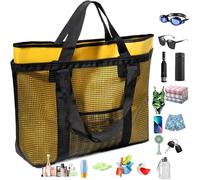 Sac de plage Sandproof Pool Tote with Lightweight Quick Dry Design, Large Capacity Travel Handbag for Organized Storage, Durable Mesh Style Outdoor Carry Bag for Essentials, Vacation Camping, Jaune