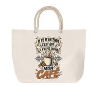 Sac de Plage Si tu m'entends, c'est que je n'ai pas encore mon café Humour Beauf et drôle | Grand Cabas Coton à Anses en Corde 23 L | Idée Cadeau Homme Femme Anniversaire Noël | Imprimé en Bretagne