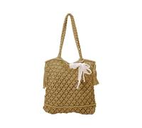 Sac de plage tissé pour femme, sac de plage tendance, style de vacances creux sous les bras pour les trajets entre les bras, style de vacances, sac à main tendance, Pendentif ruban kaki, One Size