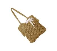 Sac de plage tissé pour femme, sac de plage tendance, style de vacances creux sous les bras pour les trajets entre les bras, style de vacances, sac à main tendance, Pendentif ruban kaki, One Size