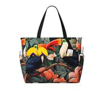 Sac de plage tropical, jungle, toucan pour femme, sac de plage imperméable avec fermeture éclair, sac de shopping, natation, cadeau de vacances d'été, multicolore, 45×17×38 cm