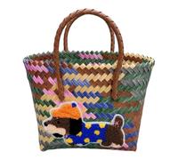 Sac de plage unique sur le thème du teckel avec sac à main multicolore pratique, Chapeau orange pour chien, Bohème