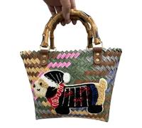 Sac de plage unique sur le thème du teckel avec sac à main multicolore pratique, Chien habillé noir, Bohème