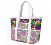 Sac de Plage Violet Fruit Vert Sac Fourre Tout Voyage Tote Bag Piscine Avec Fermeture Éclair Cabas de Voyage Accessoire Plage Pliable Et Léger Beach Travel Bag Gym Cabas Femme 33x32cm/1 Pièce