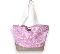 Sac de plage XL " Sac d'été Feuilles de palmier Aruba " grand sac à main familial env. 53 x 34 cm " Sac aspect feuilles de palmier " Sac de bain avec fermeture éclair : Rose Couleur : Rose