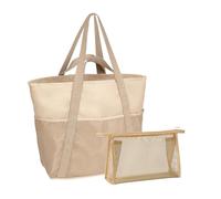 Sac de plage XXL avec fermeture éclair - Sac de plage en maille filet - Grand sac de plage pour femme - Sac de sauna - Sac de bain - Sac de shopping - Sac d'été avec 1 sac cosmétique