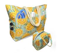 Sac de Plage xxl Extra Large Famille 50L avec Sac Isotherme Doux, Orange Cabas Plage Pliable et Léger avec Fermeture éclair, Multi-Poches, Grand sac Voyage Femme pour Vacances à Plage Pique-niques