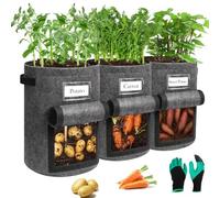Sac de plantation de pommes de terre 13 litres Sacs de plantation : lot de 3 sacs de plantation pour pommes de terre avec gants de jardin pour tomates, pommes de terre, plantes