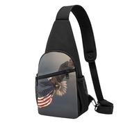Sac de poitrine 3D à motif d'aigle à tête blanche volant avec drapeau imprimé pour homme et femme, sac banane d'extérieur à bandoulière pour randonnée, sac de sport, Noir , Taille unique, Sac à dos