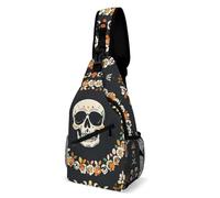Sac de poitrine « A Wreath Around The Skeleton Sling Bag » pour homme, sac banane pour femme, sac à dos à bandoulière pour voyage, blanc, 20,3 x 10,2 x 38,1 cm, blanc, 8x4x15 Inches