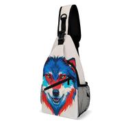 Sac de poitrine aquarelle bleu rouge visage de loup sac à bandoulière pour homme, sac banane pour femme, sac à dos à bandoulière pour voyage, blanc, 20,3 x 10,2 x 38,1 cm, blanc, 8x4x15 Inches