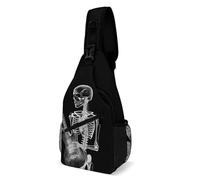 Sac de poitrine avec motif tête de mort squelette pour jouer de la guitare, sac à bandoulière pour homme, sac banane pour femme, sac à dos en bandoulière pour voyage, blanc, 20,3 x 10,2 x 38,1 cm,