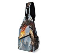 Sac de poitrine avec trois dragons cracheurs de feu pour homme, sac à bandoulière pour femme, sac à dos à bandoulière pour voyage, blanc, 20,3 x 10,2 x 38,1 cm, blanc, 8x4x15 Inches