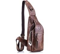 Sac de poitrine - BULLCAPTAIN - Cuir véritable - 5 poches multifonctionnelles - Bandoulière réglable - 18 oz