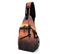 Sac de poitrine Charles River City Skyline Sunset pour homme, sac à bandoulière pour femme, sac à dos à bandoulière pour voyage, blanc, 20,3 x 10,2 x 38,1 cm, blanc, 8x4x15 Inches