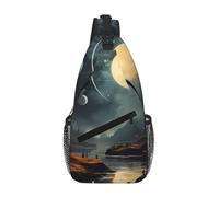 Sac de poitrine croisé en polyester durable avec imprimé unique lune, étoiles et planètes pour les trajets et les voyages