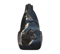 Sac De Poitrine des Loups Au Clair De Lune Petit Sac À Bandoulière Élégant Moderne Sacs Triangle, pour Randonnée, Office, Sports, Cyclisme
