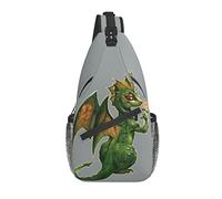 Sac De Poitrine Dragon Vert Avec Une Fleur Petit Sac À Bandoulière Femme Multifonctionnel Sling Épaule Cross Body Bag, Pour Sports, Randonnée, Excursion