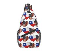 Sac De Poitrine Drapeau Chilien Américain avec Couple De Cœurs Et d'amour Sac À Dos À Bandoulière Élégant Loisir Sling Bag, pour Outdoor, Sports, Escalade