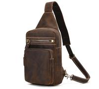 Sac de Poitrine Homme en Cuir Veritable Sacoche à Bandoulière Sacs a dos porté épaule Travers Pochettes des Sport Affaires Voyage, 9334 brun foncé