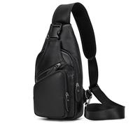 Sac de Poitrine Homme en Cuir Veritable Sacoche à Bandoulière Sacs a dos porté épaule Travers Pochettes des Sport Affaires Voyage, 9455 noir