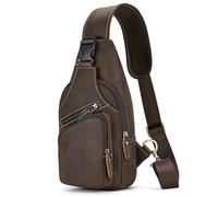 Sac de Poitrine Homme en Cuir Veritable Sacoche à Bandoulière Sacs a dos porté épaule Travers Pochettes des Sport Affaires Voyage, 9455 marron foncé
