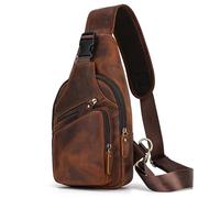 Sac de Poitrine Homme en Cuir Veritable Sacoche à Bandoulière Sacs a dos porté épaule Travers Pochettes des Sport Affaires Voyage, 9455 brun