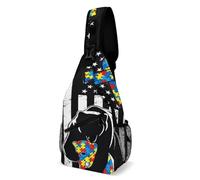 Sac De Poitrine Homme Maman Ourse Autiste Drapeau Américain Sensibilisation À l'Autisme, Réglable Sacoche Porté Épaule Casual Sacoche Homme pour Camping Voyage Cyclisme