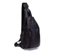 Sac de Poitrine Homme Sac à Bandoulière, Sac Rétro en Cuir en Bandoulière Vntage D'affaire Poche pour Voyage Randonnée Sport (noir)