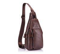 Sac de Poitrine Homme Sac à Bandoulière, Sac Rétro en Cuir en Bandoulière Vntage D'affaire Poche pour Voyage Randonnée Sport (Marron)