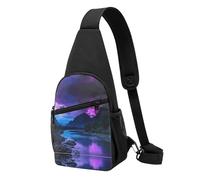 Sac de poitrine imperméable imprimé galaxie bleue pour la randonnée et les voyages, sangle réglable, design léger avec plusieurs poches., Noir , Taille unique