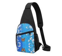 Sac de poitrine imperméable imprimé libellule bleue pour la randonnée et les voyages - Sangle réglable, design léger avec plusieurs poches., Noir , Taille unique