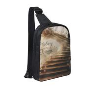 Sac de poitrine imprimé avec citations inspirantes pour homme et femme, sac à dos à bandoulière imperméable pour coureur, entraînement, randonnée, cyclisme, voyage, Noir , Taille unique, Sac à dos