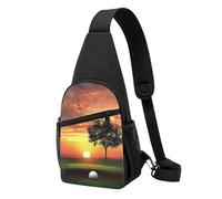 Sac de poitrine imprimé balle de golf coucher de soleil arbre pour homme femme sac banane extérieur sac banane sac de randonnée sac de jour sport, Noir , Taille unique, Sac à dos décontracté