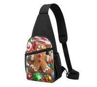 Sac de poitrine imprimé bonbon en pain d'épice pour homme et femme, sac banane d'extérieur à bandoulière pour randonnée, sac de sport, Noir , Taille unique, Sac à dos décontracté