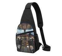 Sac de poitrine imprimé cockpit d'avion pour homme et femme, sac banane d'extérieur à bandoulière pour randonnée, sac de sport, Noir , Taille unique, Sac à dos décontracté