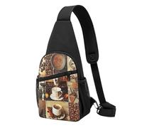 Sac de poitrine imprimé collage café pour homme et femme, sac banane d'extérieur à bandoulière pour randonnée, sac de sport, Noir , Taille unique, Sac à dos décontracté