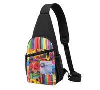 Sac de poitrine imprimé collage coloré pour homme et femme, sac banane d'extérieur à bandoulière pour randonnée, sac de sport, Noir , Taille unique, Sac à dos décontracté