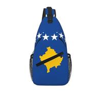 Sac de poitrine imprimé drapeau du Kosovo en diagonale mignon adapté pour les hommes en plein air randonnée quotidien voyage long voyage, Noir , Taille unique